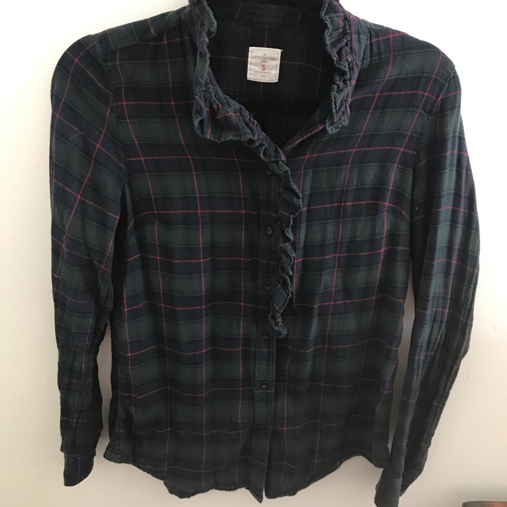 Gap Green Blue Red Ruffle Flannel Plaid